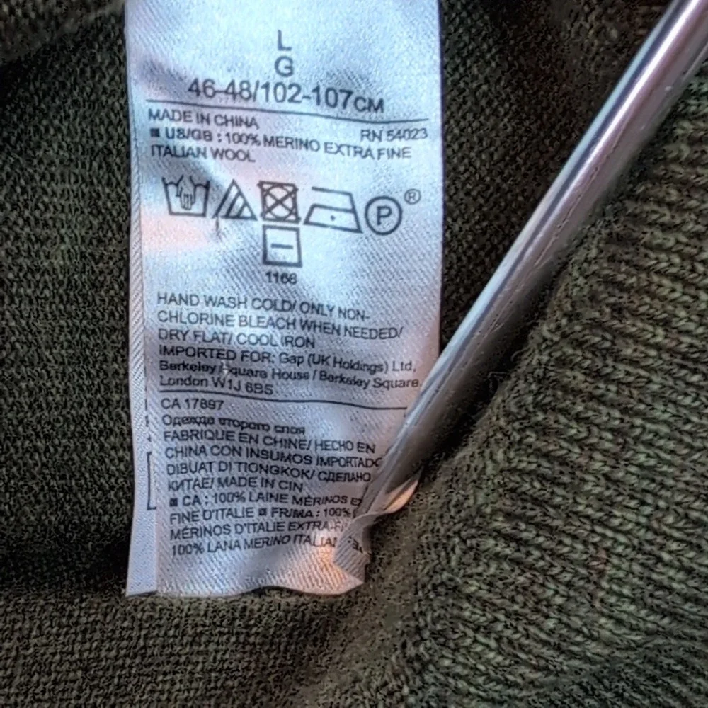 Banana Republic Italian Merino Wool Crewneck Sweater Olive Green Sz Lg Layers